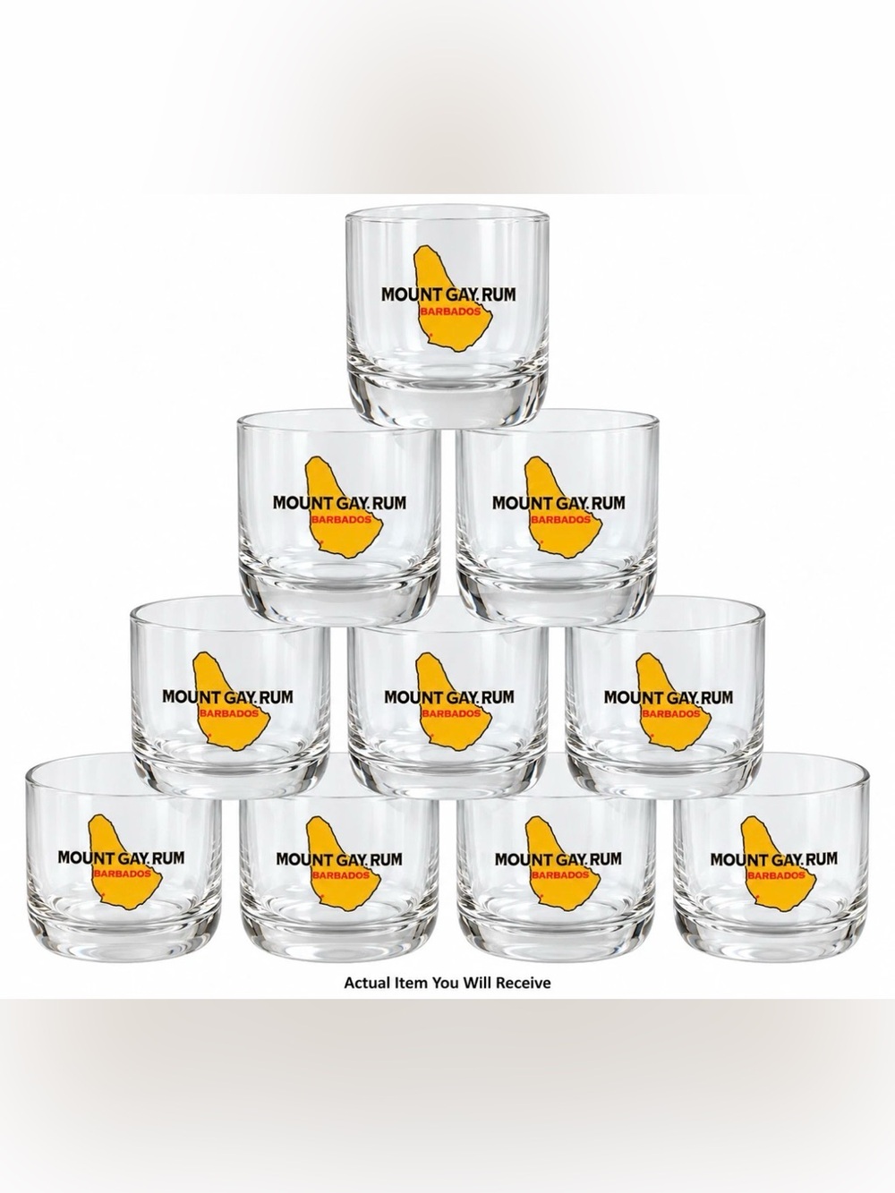 🥃🌴 Set of 10 NEW Vintage Mount Gay Rum Barbados Wobbly / Rocking Rocks Glasses